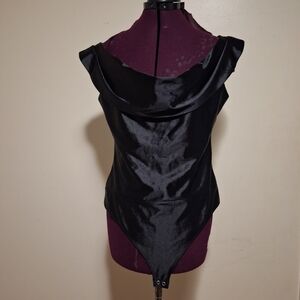 Express Black Fitted Asymmetrical Bodysuit with back zipper